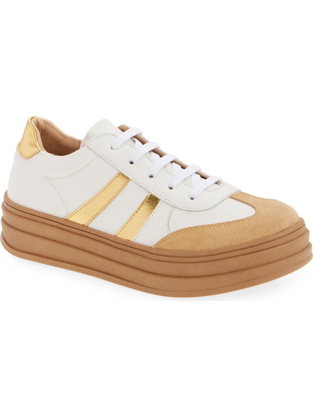 Chocolat Blu Valox White Gold Leather Sneakers NWOB Sz 7